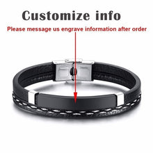 Load image into Gallery viewer, Vnox Multi Layer Leather Bracelets for Men Women Customizable Engraving Stainless Steel Bar Bangles Casual Personalized Pulseira