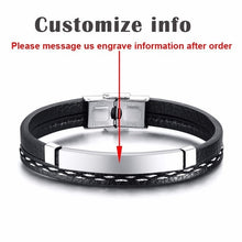 Load image into Gallery viewer, Vnox Multi Layer Leather Bracelets for Men Women Customizable Engraving Stainless Steel Bar Bangles Casual Personalized Pulseira