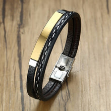 Load image into Gallery viewer, Vnox Multi Layer Leather Bracelets for Men Women Customizable Engraving Stainless Steel Bar Bangles Casual Personalized Pulseira