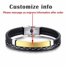 Load image into Gallery viewer, Vnox Multi Layer Leather Bracelets for Men Women Customizable Engraving Stainless Steel Bar Bangles Casual Personalized Pulseira